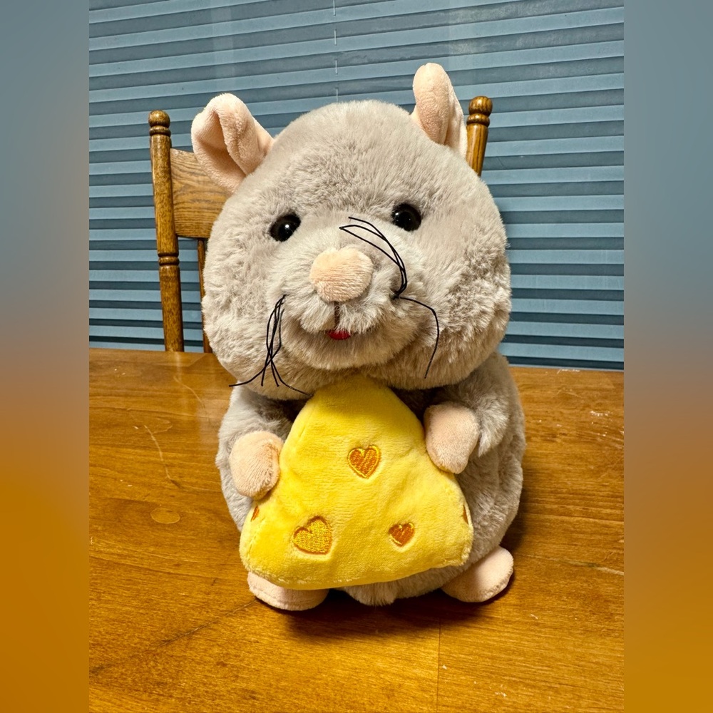 Gray Plush mouse Toy with Yellow Cheese